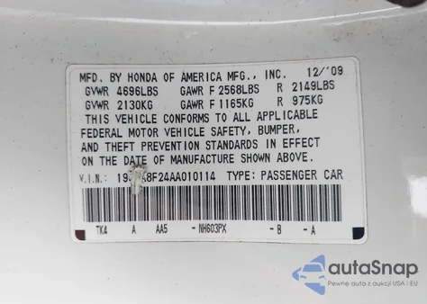 2010 Acura Tl 3.5 z USA, uszkodzony, nr VIN 19UUA8F24AA010114
